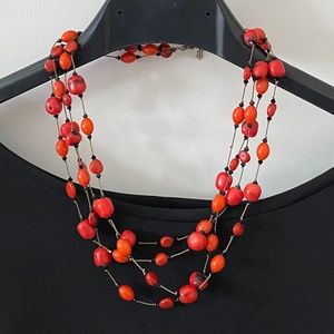 MARGO MORRISON red coral and Swarovski crystal necklace